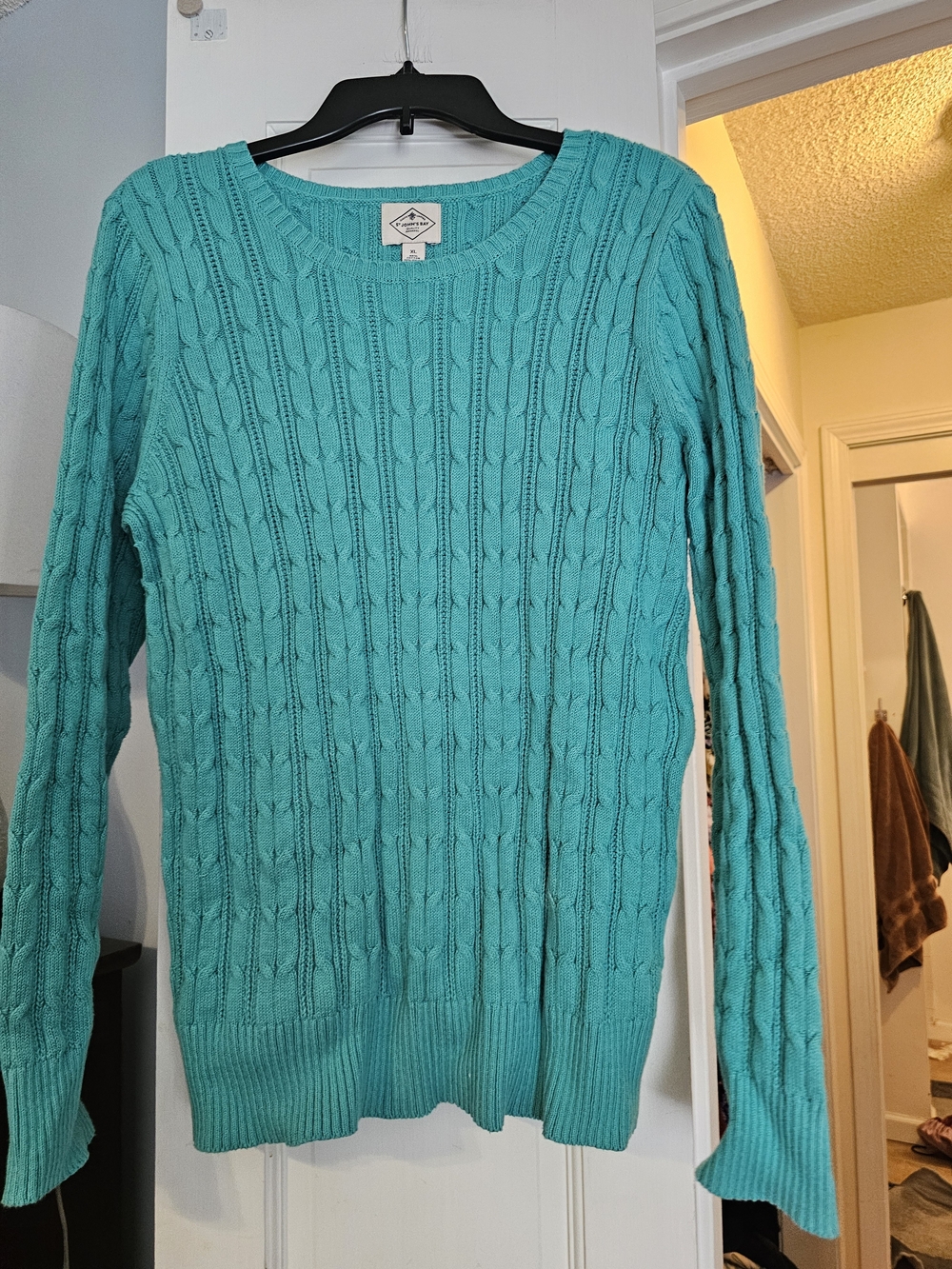 4/$25 St. John's Bay Teal Cable-Knit Crewneck Sweater